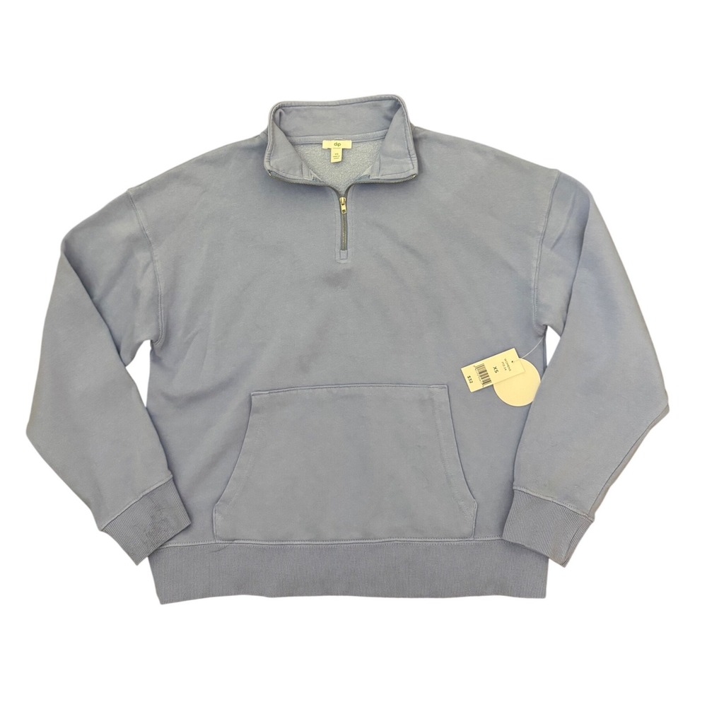 Dip Womens XS Quarter Zip Sweatshirt Blue Garment Dye Fleece Pullover NEW‎